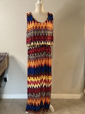 Magic Multicolor Chevron Maxi Dress with Red, Yellow, Blue